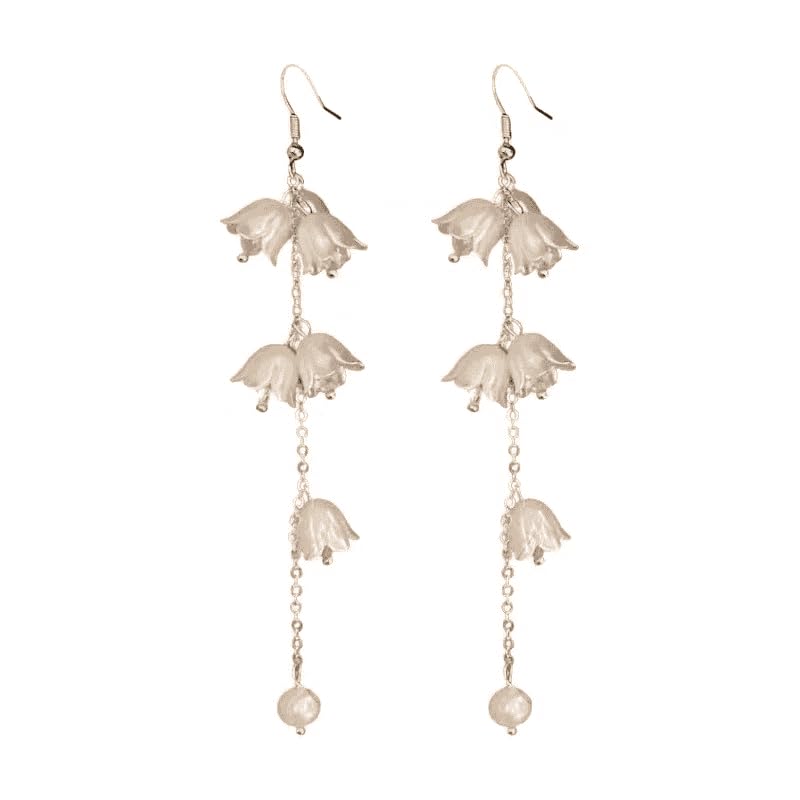 El Regalo Elegant White Floral Dangle Earrings- Delicate Cascading Flower Bell Earrings for Women & Girls