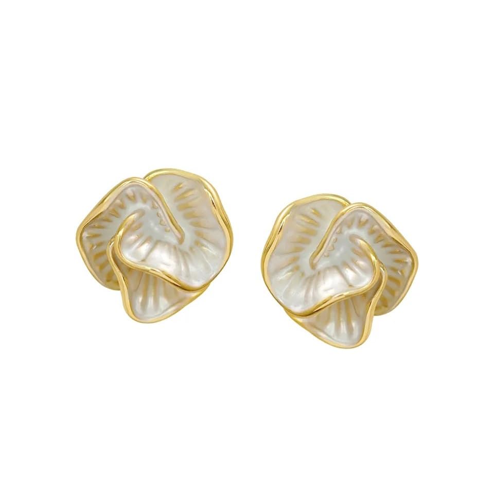 El Regalo Enamel Flower Studs Earrings for Women/Girls- Elegant White Camellia Floral Stud Earrings