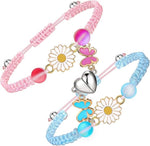 El Regalo 2PCs Magnetic Heart BFF Bracelets Set for Girls- Infinity Heart, Flower, Butterfly Best Friends Friendship Bracelets Jewelry for Teen Girls (Flowers)