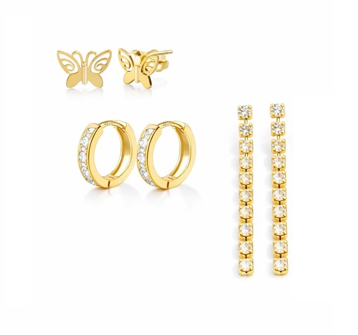 El Regalo Luxury 3 Pairs Earrings Combo Set for Girls & Women | 18K Gold Plated Anti-Tarnish Evil Eye & Clover Motif Earrings | Western Jewelry for Office, Party & Casual Style (Style-7)
