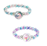 El Regalo 2 PCS Unicorn Bracelets for Girls, Rainbow Beads Bracelet Snap Holder Buttons Beaded Bubble Bracelet Pack for Kids Girls (Option-3)
