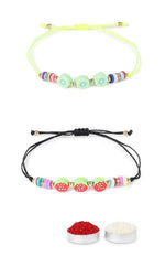 El Regalo 2PCs Cute Kids Fruits Beads Bracelet Rakhis Set for Brother/Bhai - Kids Rakhis with Roli Chawal in Gift Box - Adorable Fruit Charm Rakhis for Boys (Cute Rakhi Set-3)