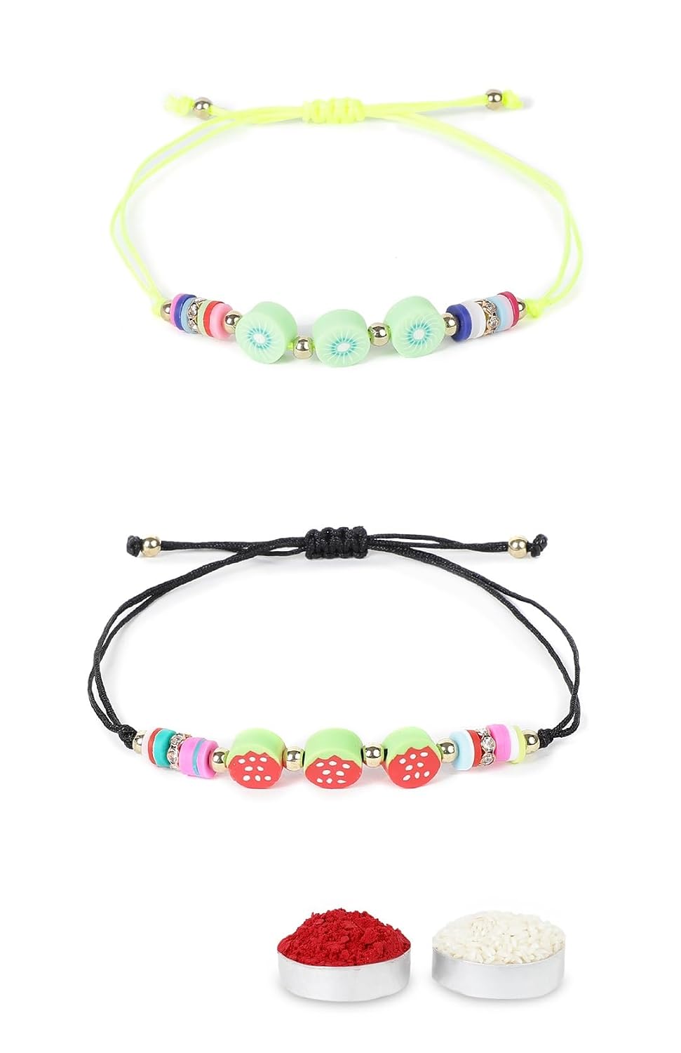 El Regalo 2PCs Cute Kids Fruits Beads Bracelet Rakhis Set for Brother/Bhai - Kids Rakhis with Roli Chawal in Gift Box - Adorable Fruit Charm Rakhis for Boys (Cute Rakhi Set-3)