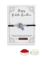 El Regalo Name Initials Evil Eye Bracelet Rakhi for Brother- Name Letter CZ Rakhi with Roli Chawal, Message Card in Rakshabandhan Box for Bhai (Black-C)