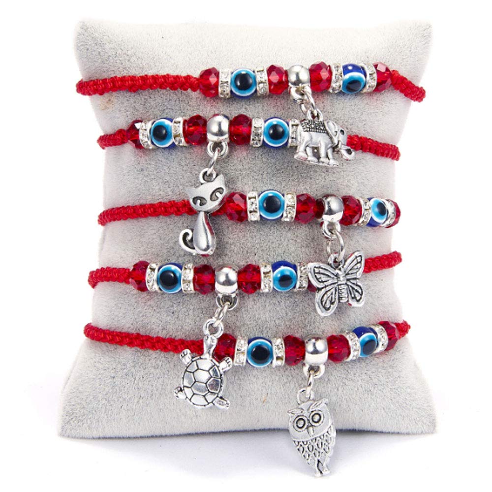 El Regalo Unisex Adult Lucky Kabbalah Evil Eye Hamsa Braided Adjustable Strand Macram Bracelets Set - 5 Pieces - Charms Option -2