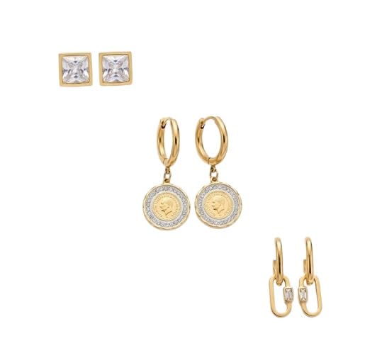 El Regalo Luxury 3 Pairs Earrings Combo Set for Girls & Women | 18K Gold Plated Anti-Tarnish Evil Eye & Clover Motif Earrings | Western Jewelry for Office, Party & Casual Style (Style-3)