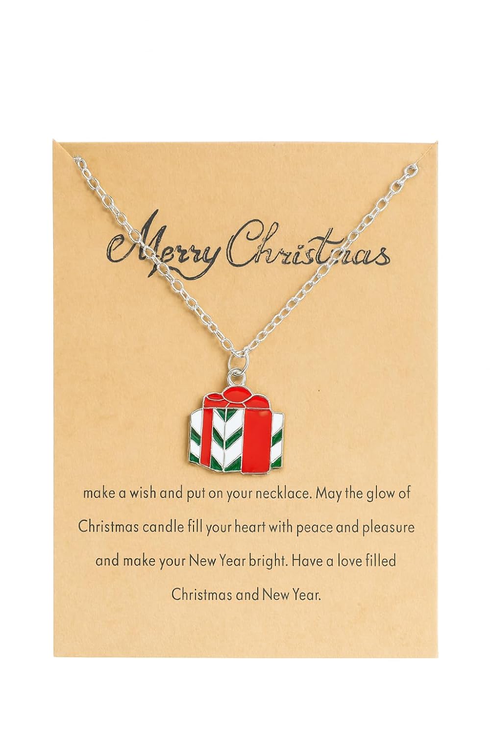 El Regalo Christmas Pendant Necklace for Girls & Women | Cute Xmas Charm Necklaces with Gift Card | Santa, Tree, Penguin, Elf, Mitten, Box & Festive Winter Designs | Holiday Jewellery for Kids & Adults (Gift Box Necklace)