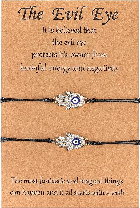 El Regalo 2PCs Unisex Evil Eye Adjustable Bracelet/Cum Anklet Set- Fancy Nazar Bracelet with CZ Crystal Butterfly & Hamsa Hand Charms (Can be worn as anklets by Girls & Women) (Black Hamsa Hand)