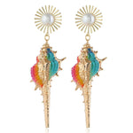 El Regalo Big & Bold Bohemian Pearl Shell Statement Earrings- Pearl Conch Shaped Beach Earrings, Lightweight & Exquisite (Multi)