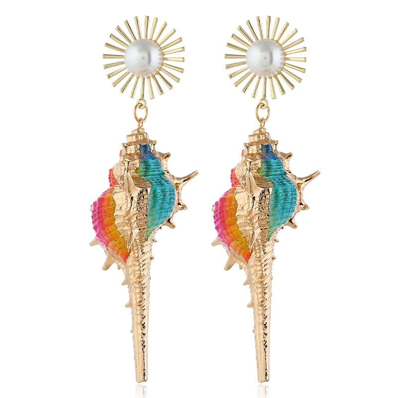 El Regalo Big & Bold Bohemian Pearl Shell Statement Earrings- Pearl Conch Shaped Beach Earrings, Lightweight & Exquisite (Multi)