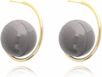 El Regalo Western Pearl Earrings- Delicate Glossy C Shaped Pearl Hoop Earring- Elegant Vintage Style Earrings for Girls & Women (Grey Pearl)