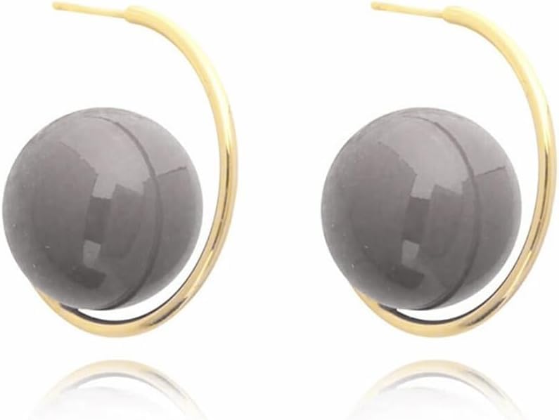 El Regalo Western Pearl Earrings- Delicate Glossy C Shaped Pearl Hoop Earring- Elegant Vintage Style Earrings for Girls & Women (Grey Pearl)