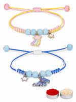 El Regalo 2 PCs Cute Kids Fancy Rakhis Combo Set - Beautiful 2 Kids Rakhis Set with Roli Chawal, Rakhi Message Card in Rakhi Gift Box for Little Brother/Niece/Nephew (2 Unicorns Rakhis)