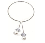 El Regalo Modern CZ Choker Necklace for Women & Girls | Minimalist Open Zircon Butterfly & Lariat Pearl Designs | Elegant Western Party Jewellery | Silver-Plated Statement Neckpiece | Ideal Birthday & Anniversary Gift (Lariat Pearl Droplet)