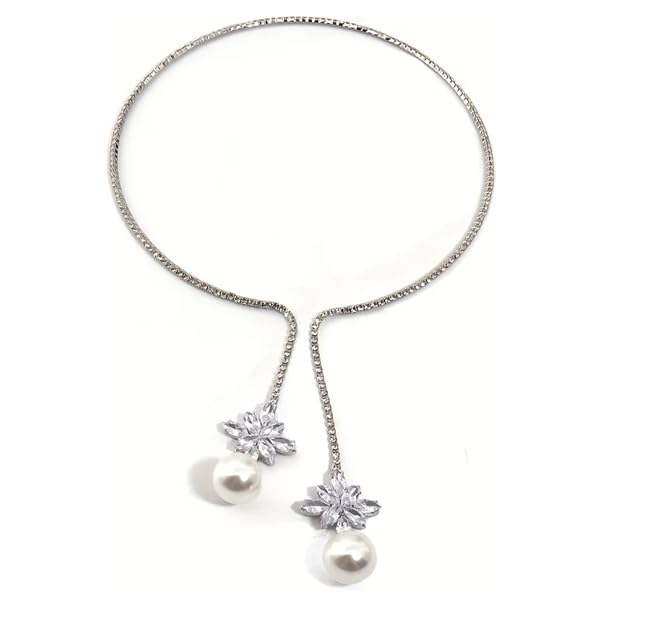 El Regalo Modern CZ Choker Necklace for Women & Girls | Minimalist Open Zircon Butterfly & Lariat Pearl Designs | Elegant Western Party Jewellery | Silver-Plated Statement Neckpiece | Ideal Birthday & Anniversary Gift (Lariat Pearl Droplet)