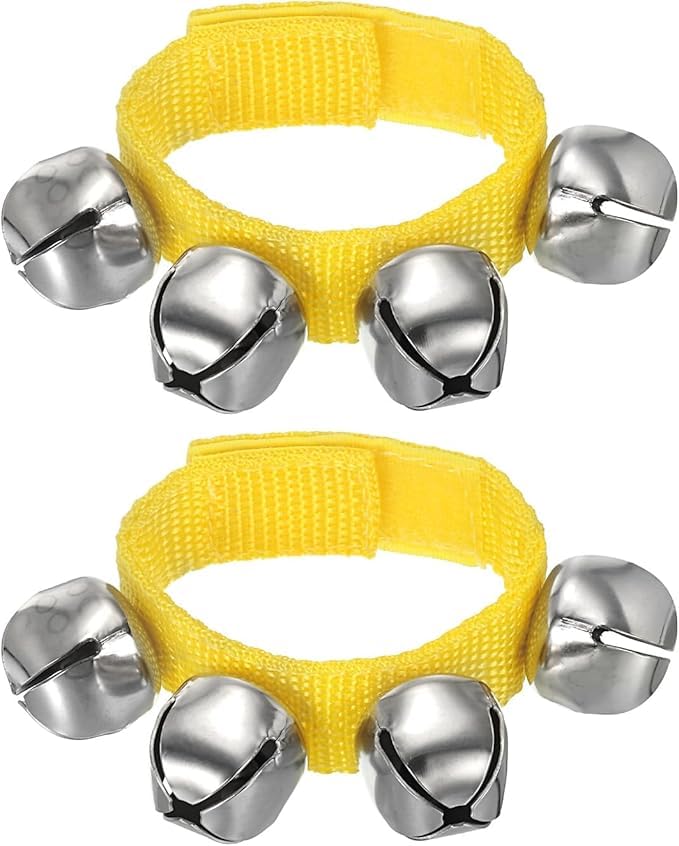 El Regalo 2PCs Jingle Bells Christmas Bracelets | Wrist & Ankle Bells for Party Favors, Musical Rhythm & Christmas Decor | Adjustable Percussion Instruments (Yellow)