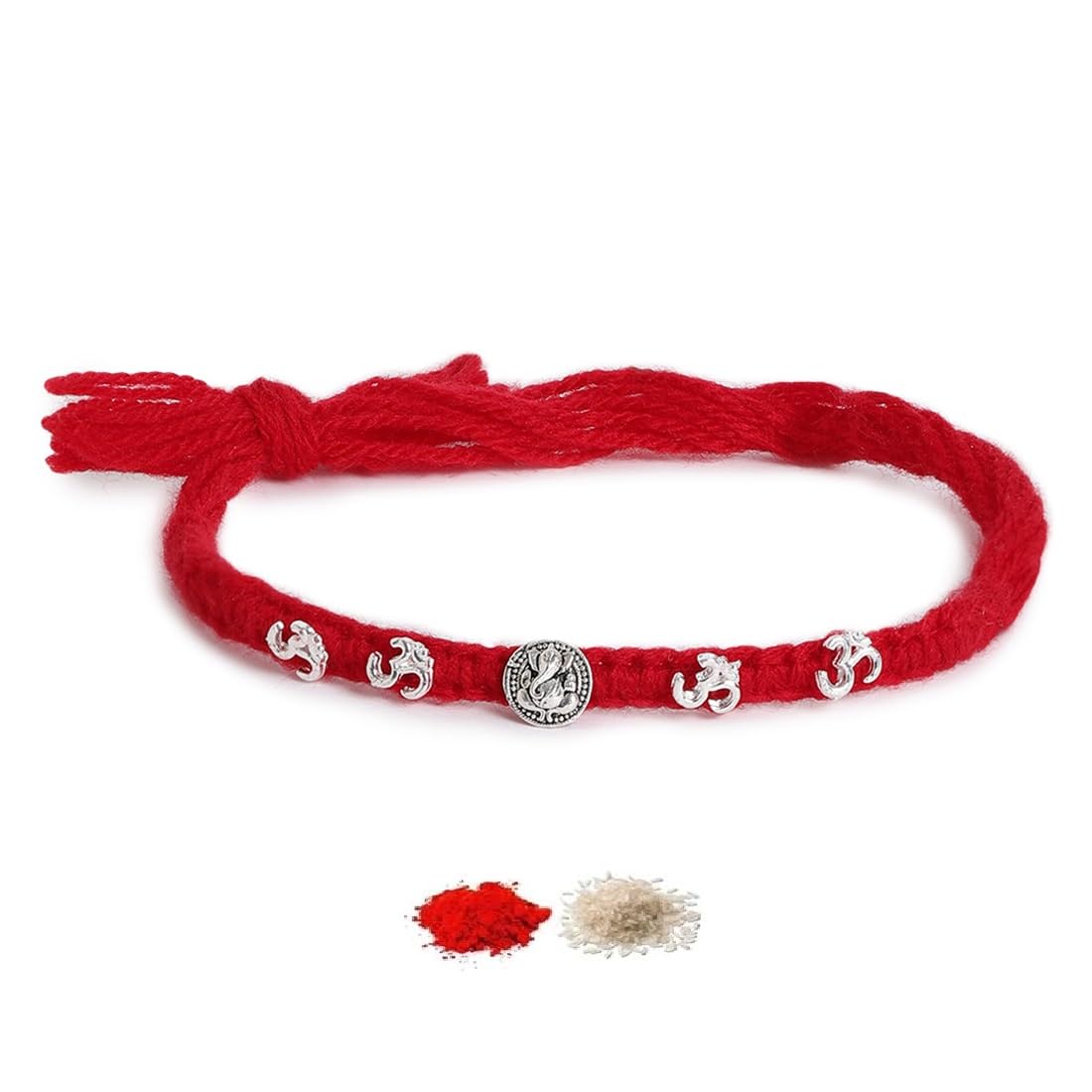 El Regalo Boy's Om Ganesha Swastik Red Moli Thread Rakhi For Brother/Bhai/Bhaiya- Auspicious Om/Aum, Ganesha, Satiya Mauli Rakhi With Roli Chawal Shagun, Message Card In Rakhi Gift Box