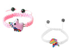 El Regalo 2 PCs Lovely Braided Unicorn Beads Bangle Bracelet for Girls Kids/Cute Cartoon Horse Weave Ropes Anklets Bracelets Jewelry For Kids Girl Women (Pink & White)