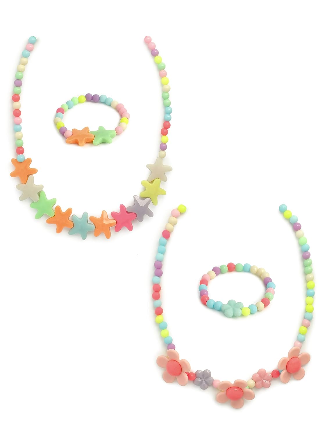 El Regalo 4 PCs Cute Kids Girls Jewelry Combo Sets - Kids Beads 2 Necklace & 2 Bracelets Jewelry Sets (Option- 6)