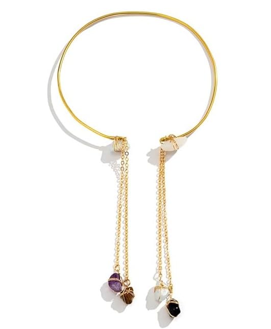 El Regalo Uniquely Handcrafted Gold Plated Arm Cuff Jewelry for Women/Girls - Armband Stone Pendant Bracelet Healing Stone Upper Armband Tassel Arm Bands Jewelry (Purple Stones)