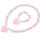 El Regalo 2 PC Girls Kids Shiny Pink Heart Resin & Acrylic Beads Jewelry Sets | Colorful Princess Heart Beaded Necklace & Bracelet Sets, Princess Necklace Bracelet Set for Toddlers/Girls/Kids