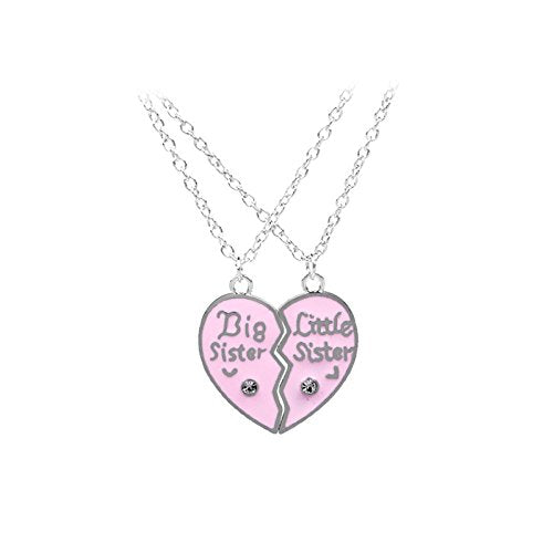 El Regalo Girl's Little Sis Big Sis Bff Best Friends Puzzle Heart Matching Pendant Necklaces (Pink) 2 Pieces Set