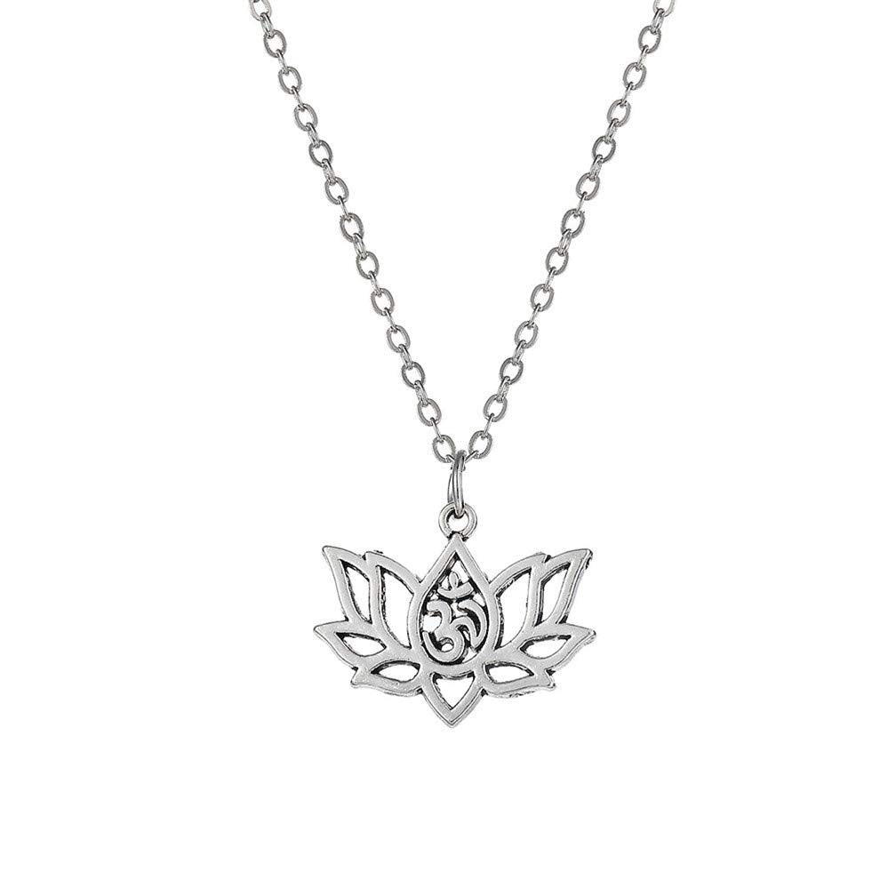 El Regalo Yoga Lotus Flower Necklace with Om Symbol | Yoga Meditation Spiritual Lotus Om Necklace for Her