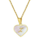 El Regalo Unisex Personalized Heart Name Initial Letters Pendant Necklaces - Stainless Steel Golden Heart Mother of Pearl Name Initials Letters Jewelry - Hypoallergenic Cursive Letters (A-Z) (X)