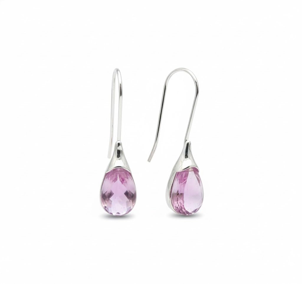 El Regalo Beverly Mint Designs Minimalist Teardrop Drop Earrings for Women & Girls - Classy Pastel Glass Stone Dangle Hooks for Western & Indo-Western Outfits (Lavender Mist)