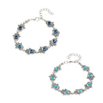 El Regalo Evil Eye Hamsa Hand Turquoise Green Beads Bracelet for Girls & Women- Antique Finish Hamsa Hand Sleek Bracelet (1 Blue + 1 Green beads)