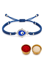El Regalo 1PC Evil Eye CZ Bracelet Rakhi for Brother with Roli Chawal & Rakhi Message Card - Lucky Protection Rakhi to Avoid Negative Energies for Brother/Sister-in-Law/Niece or Nephew