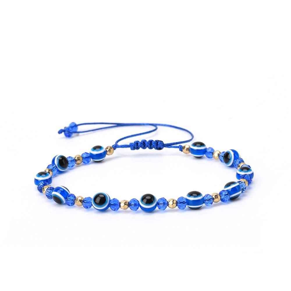 El Regalo 1 PC Evil Eye with Crystals Beads Adjustable Unisex Bracelet for Girls/Boys/Men/Women (Sky Blue)