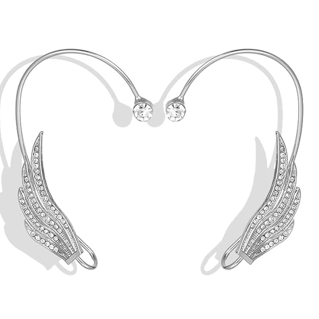 El Regalo Women's Zircon Ear Cuff Wrap No Piercing Earring- Sparkling Rhinestone Angel Wing Ear Cuffs Non-Piercing Earrings Glitter Iced Out Crystal Angel Wings Cartilage Climber Ear Wrap