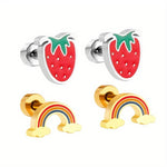 El Regalo 2 Pairs Waterproof Red Strawberry & Cloud Rainbow Stud Earrings for Women Teens Girls - Stainless Steel Hypoallergenic Dainty Small Piercing Earrings Search this page (Gold & Silver- B)