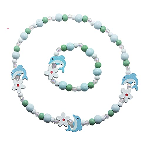 El Regalo Kids/Toddlers/Girls Wooden Beads Handmade Necklace & Bracelet Jewelry Sets (1 Necklace & 1 Bracelet): Kids Princess Jewelry Set (Dolphin Kids Jewelry Set)