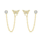 El Regalo Butterfly Chain Cuff Earrings for Women | CZ Diamond Stud & Butterfly Ear Cuff Linked Earrings | Long Chain Cartilege Earrings for Girls | Trendy Party Fashion Jewelry