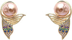El Regalo Cute Mermaid Tail Pearl Stud Earrings for Women Girls- Cubic Zirconia Hypoallergenic Small Fish Fin Stud Earrings