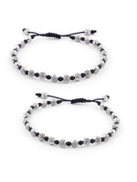 El Regalo 2 PCs Boho Macrame Adjustable Oxidized German Silver Bead Anklet for Girls & Women (Flower Beads)
