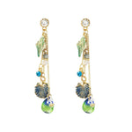 El Regalo Sparkly Bohemia Long Tassel Blue Ocean Shell Dangle Earrings Shine Rhinestone Scallop Beach Earrings For Women Girls Charm Statement Colorful Crystal Jewelry (Blue)
