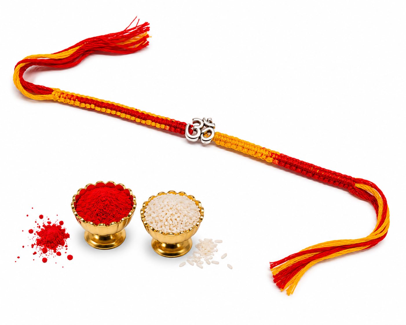 El Regalo 1PC Traditional Rakhi for Brother with Roli Chawal & Message Card | Designer Rakshabandhan Thread with OM, Shree Ram, Ganesha, Krishna Charms | Rakhi Gift Box Included (OM)