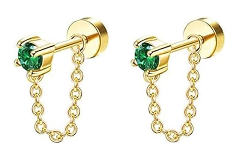 El Regalo Link Chain Earrings- Dangle Geometric Stainless Steel Drop Western Earrings for Women Girls (Golden Link Studs)