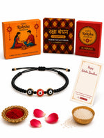 El Regalo Evil Eye Rakhi for Brother Wrapped on Raksha Bandhan Card with Roli Chawal in Gift Box