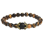 El Regalo Natural Stones Tiger Eye Antique Crown Charm Bracelet for Men/Boys Beads Bracelet Jewelry