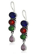 El Regalo Oxidized Silver Plated Vintage Stones Earrings for Girls & Women (Multi)