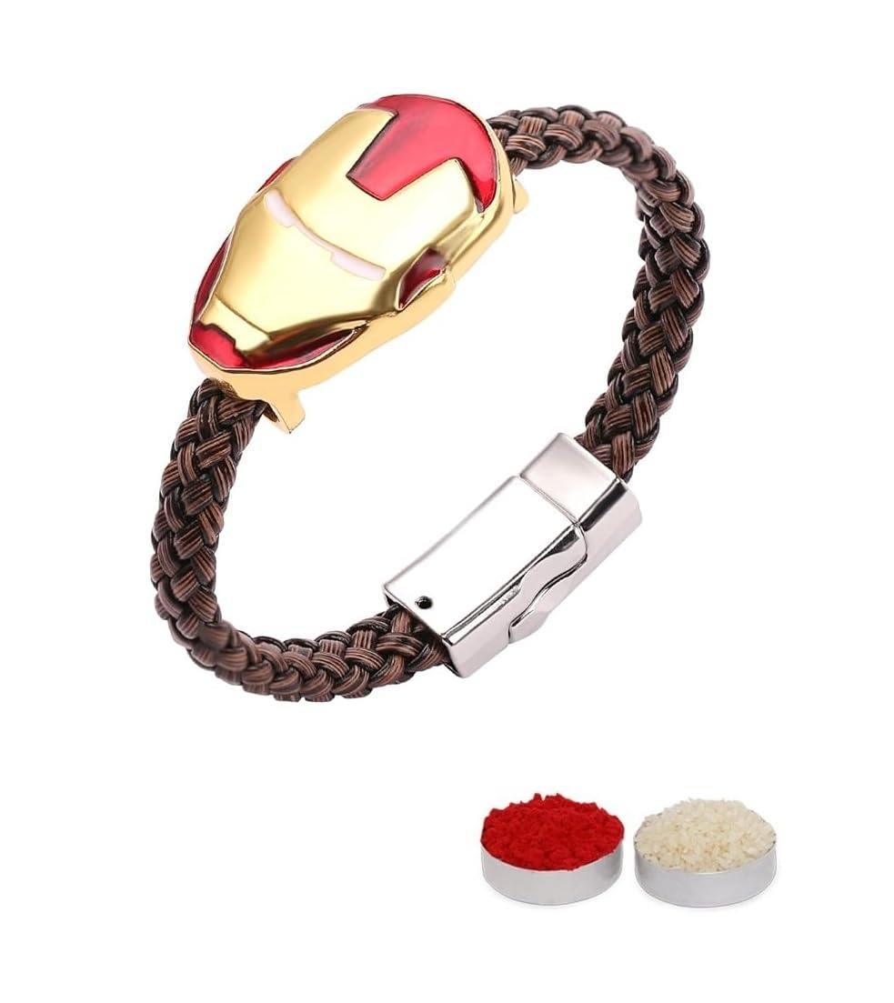 El Regalo Boys 1Pc Super Hero Bracelet Rakhi For Brother/Bhai With Roli Chawal Shagun Pack, Message Card In Rakhi Box (Iron Man)
