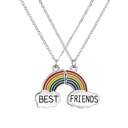 El Regalo Unisex Rainbow 2 PCs Best Friend Pendant Necklace for Besties | Gift for Friends/Siblings/Couples