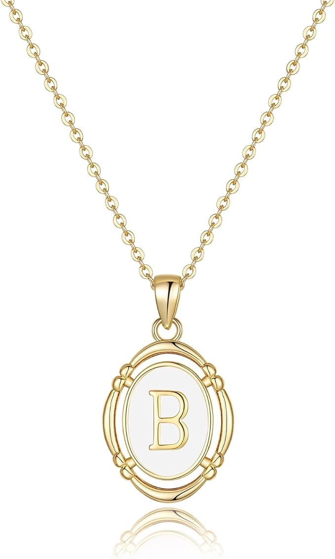 El Regalo Unisex Vintage Style Waterproof Name Initial Letters Pendant Necklaces - Stainless Steel Golden Initials Jewelry - Hypoallergenic Letters Pendant Chain (Letter B)