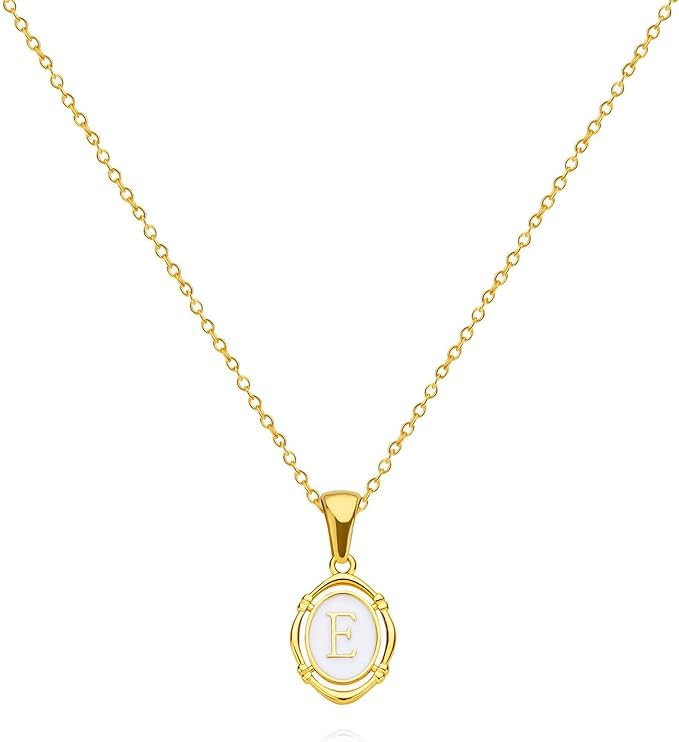El Regalo Unisex Vintage Style Waterproof Name Initial Letters Pendant Necklaces - Stainless Steel Golden Initials Jewelry - Hypoallergenic Letters Pendant Chain (Letter E)