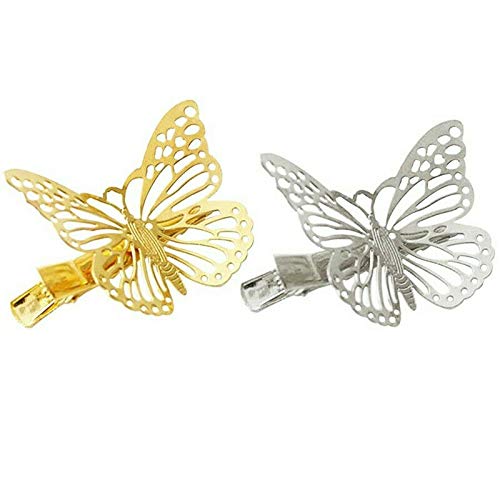 El Regalo 2 Pcs Barrette Hollow Out Golden Butterfly Metal Hair Clips For Girls & Women (Set Of 2) (1 Silver + 1 Golden)