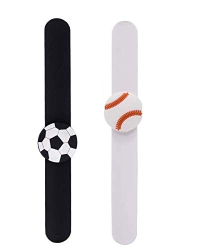 El Regalo 2 PCs Sport Ball Themed Party Football Wristbands for Kids Boys & Girls | Silicon Wrist Slap Bands with Removable Sport Balls Charms for Fun Kids Party Favors (Black & White)